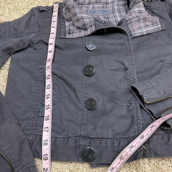 Sound & Matter Plaid Double Breasted Military Style Jacket Gray - Picture 6 of 8